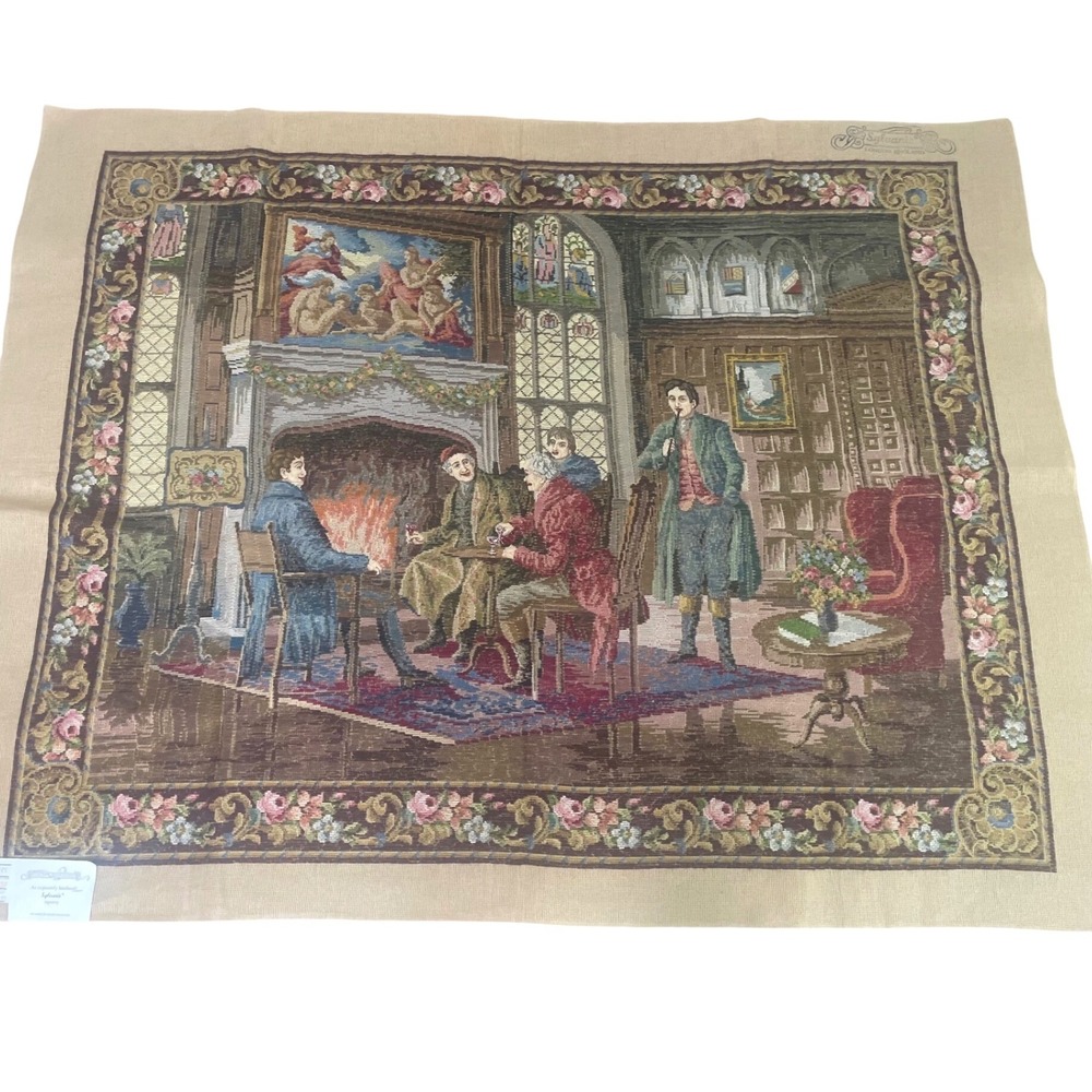 Sylvanie Luxury Needlepoint Tapestry Canvas Gentlemen Fireplace Scene UK